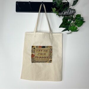 Handmade Cross Stitch Let Us Give Thanks Double Handle Tote